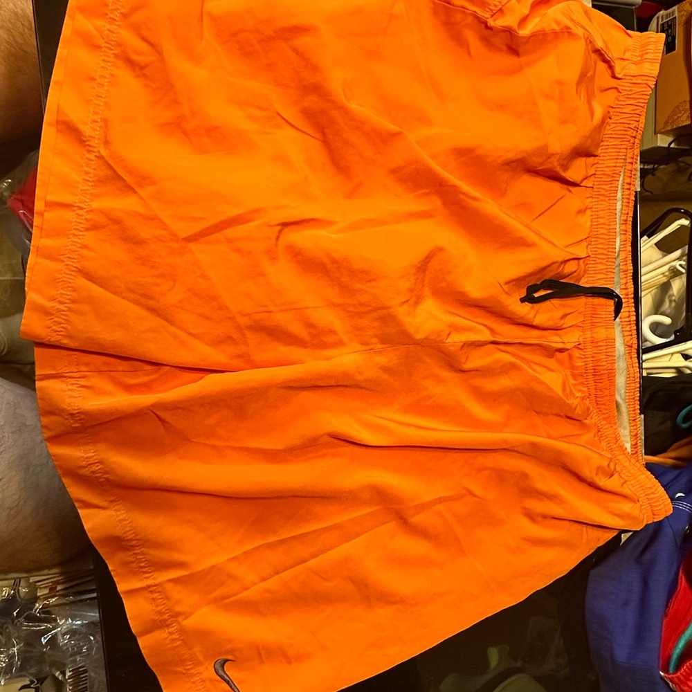 NIKE Mens Sz L board shorts swim trunk drawstring elastic orange